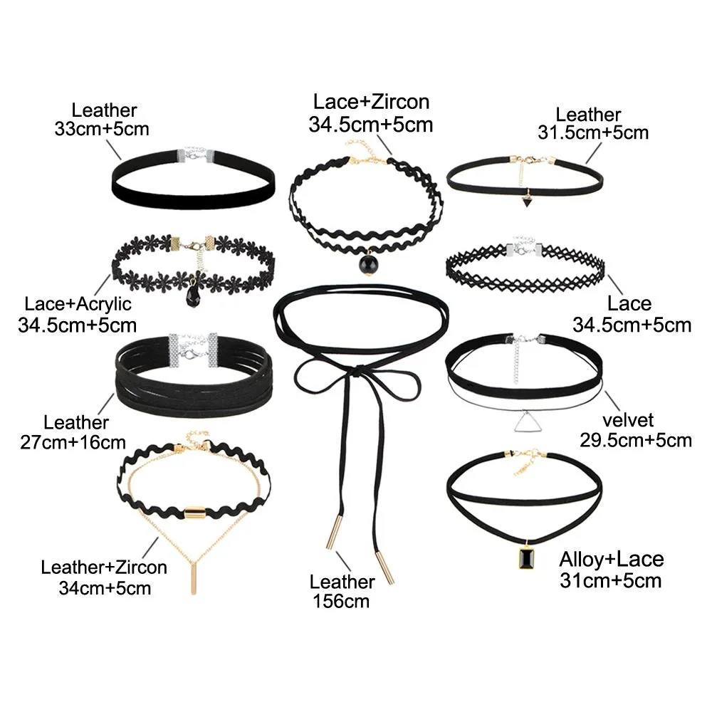 10 pcs/set New Gothic Leather Choker Set