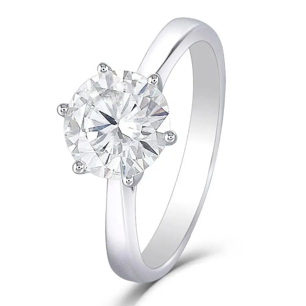 10k / 14k White Gold Solitaire Moissanite Ring 2ct or 3ct