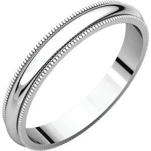 10K White 3mm Milgrain Band