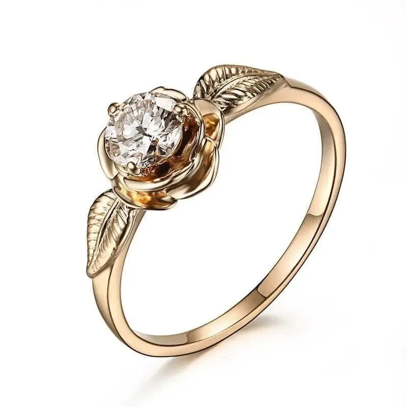 10k Yellow Gold Flower Solitaire Moissanite Ring 0.5ct