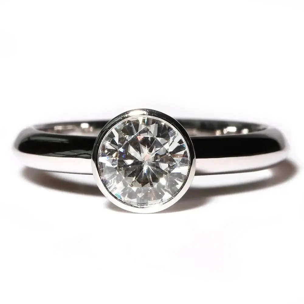 14k White Gold Bezel Set Solitaire Moissanite Ring 1ct