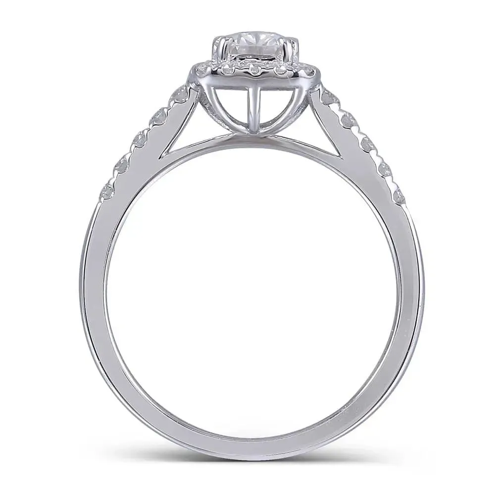 14k White Gold Oval Cut Halo Moissanite Ring 1ct Center Stone