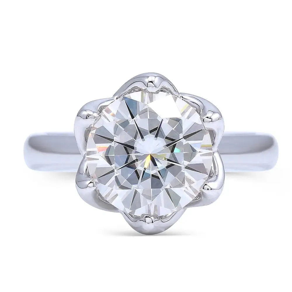 14k White Gold Solitaire Moissanite Ring 2ct