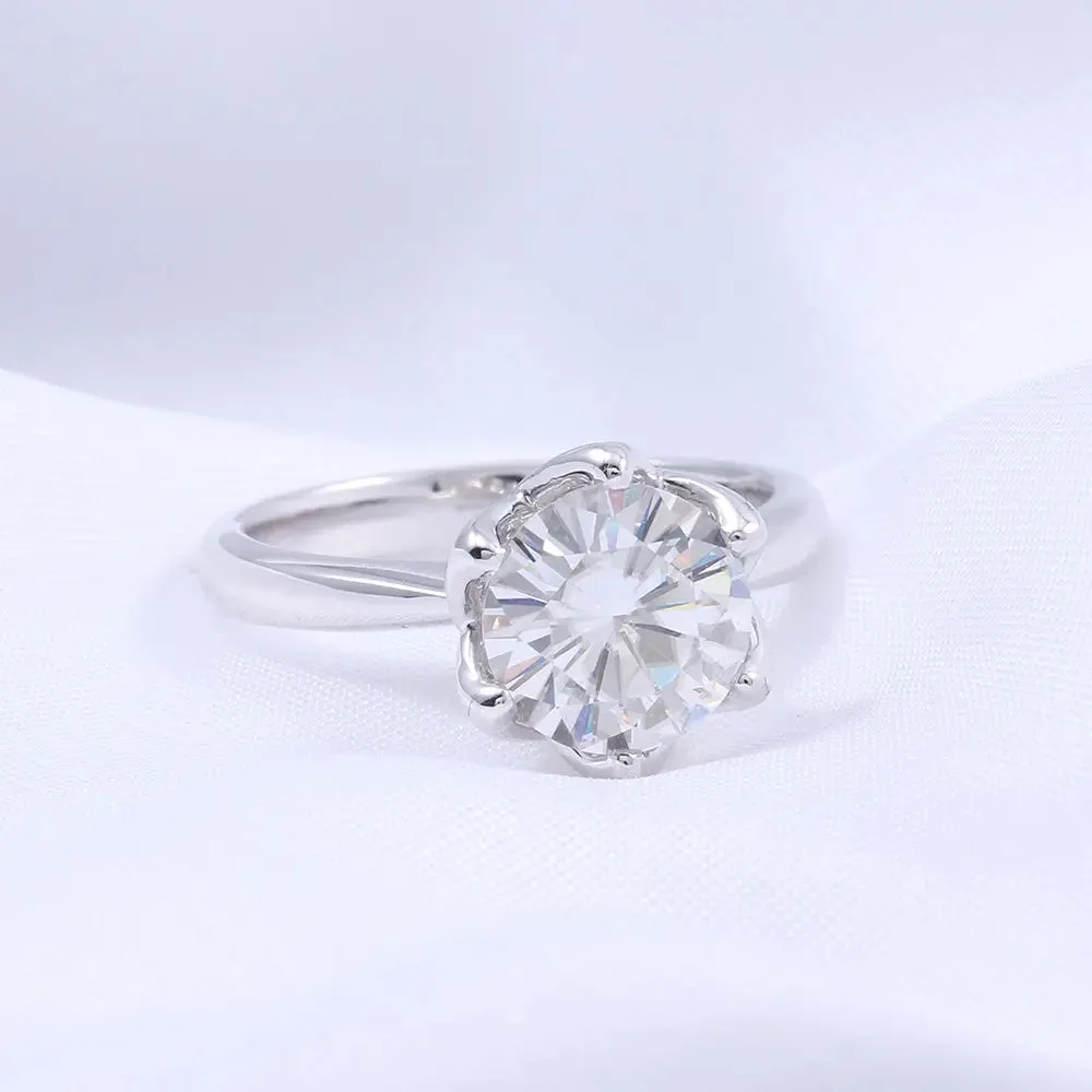 14k White Gold Solitaire Moissanite Ring 2ct