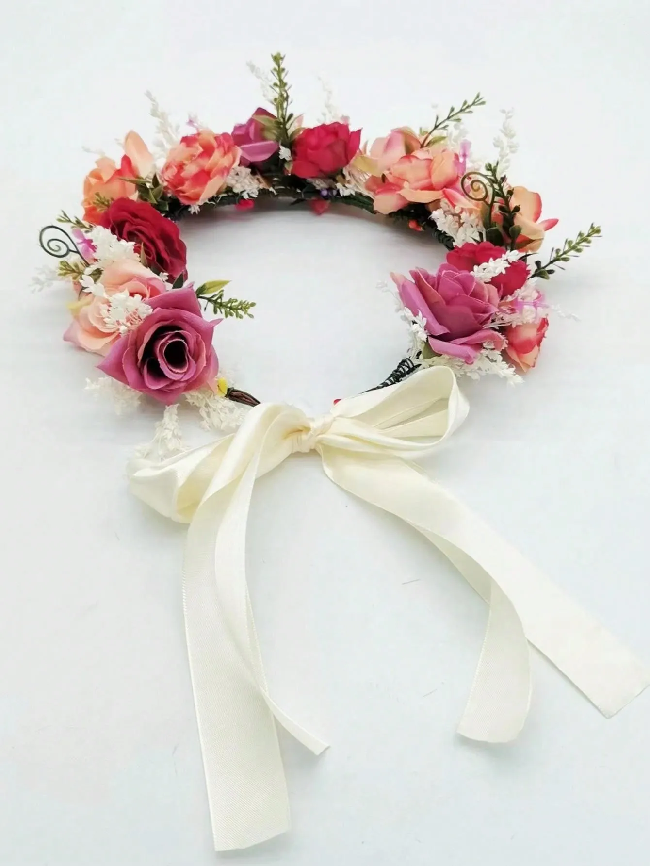 1pc Women Floral Crown Headband With Dried & Artificial Roses, Perfect For Wedding Photography