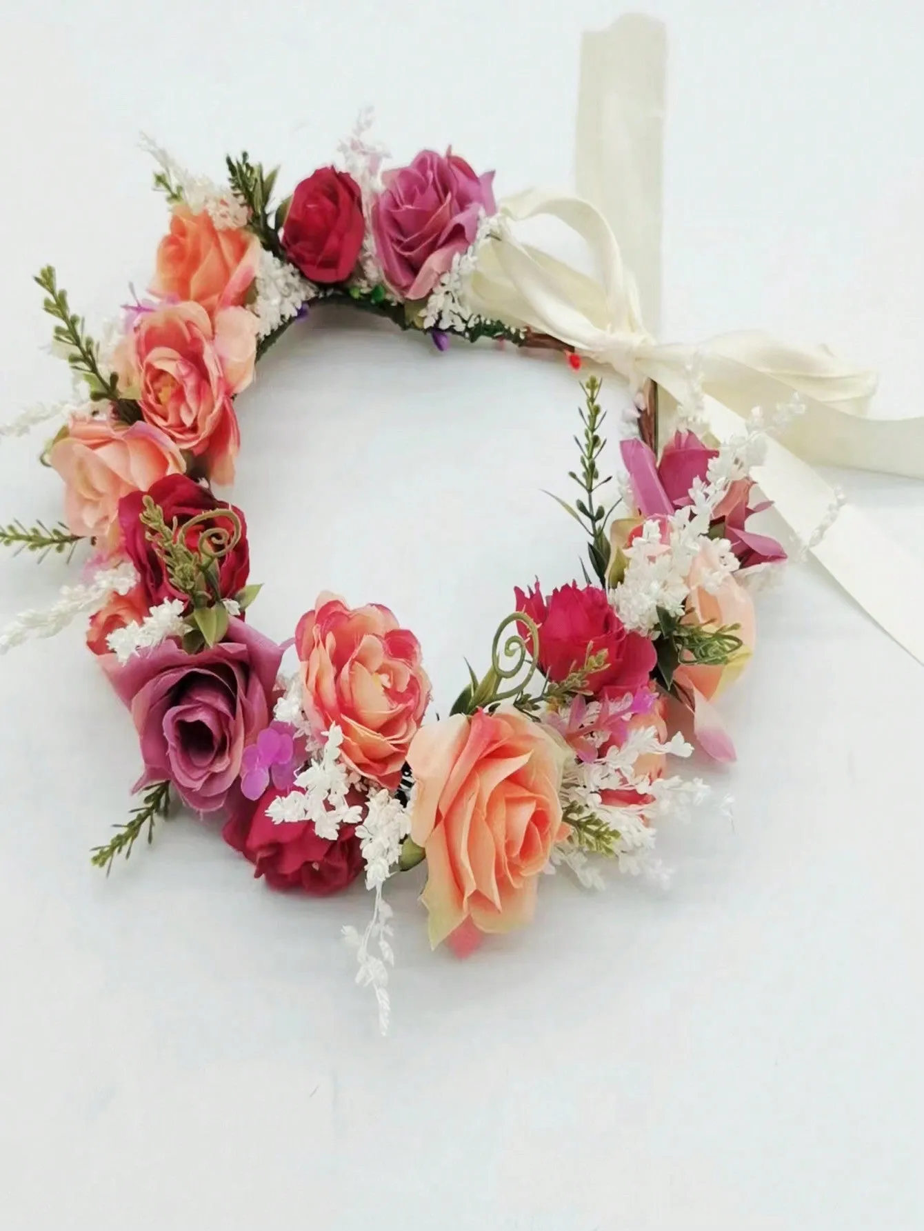 1pc Women Floral Crown Headband With Dried & Artificial Roses, Perfect For Wedding Photography