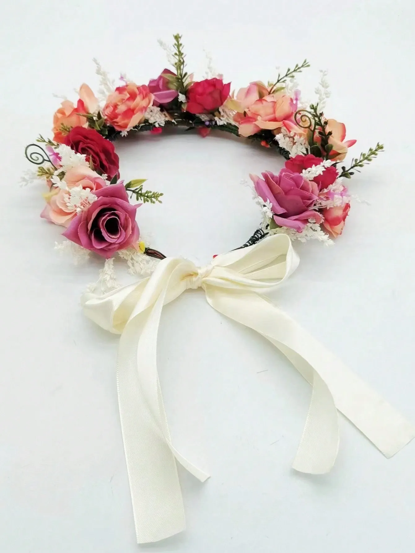 1pc Women Floral Crown Headband With Dried & Artificial Roses, Perfect For Wedding Photography