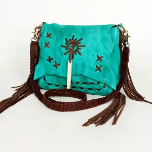 AD Turquoise Leather Messenger Crossbody