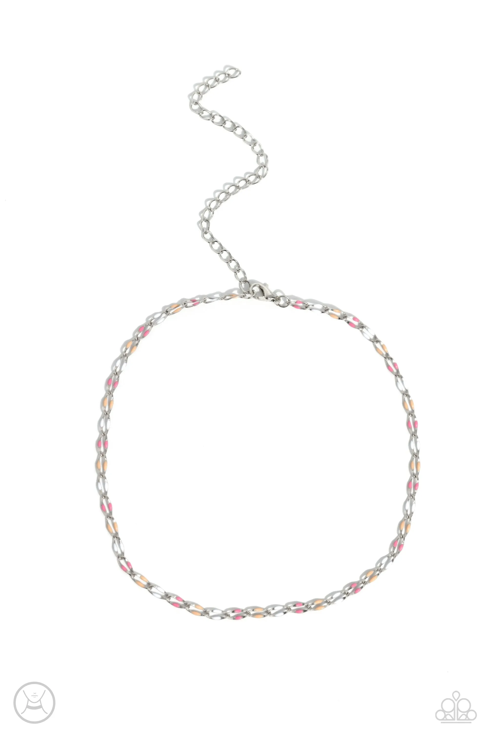 Admirable Accents - Pink - White, and Peach Painted Chain Paparazzi Choker Necklace