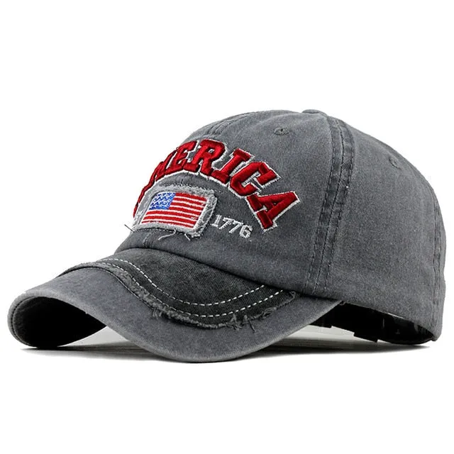 America Flag Vintage 1776 Washed Cotton Snapback Baseball Cap