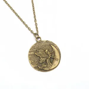 Ancient Bronze Large Moon Fairy Angel Pendant Necklace for Women