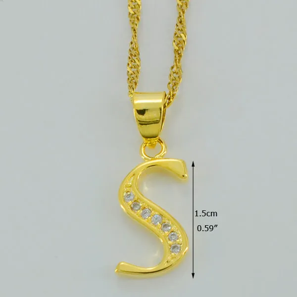 Anniyo Small Letters Necklace Gold Color Initial Pendant Chain 45cm for Women,Cubic Zirconia English Letter Jewelry Gift #040602