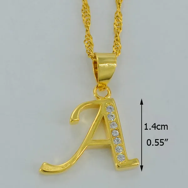 Anniyo Small Letters Necklace Gold Color Initial Pendant Chain 45cm for Women,Cubic Zirconia English Letter Jewelry Gift #040602