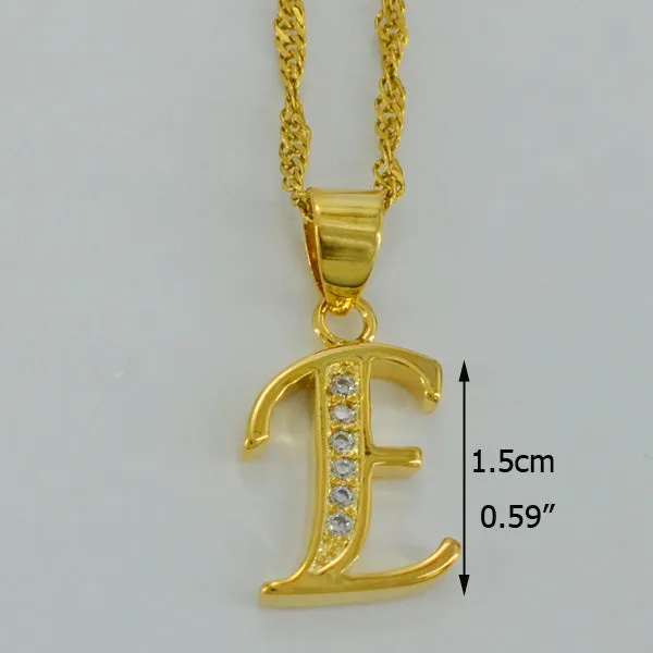 Anniyo Small Letters Necklace Gold Color Initial Pendant Chain 45cm for Women,Cubic Zirconia English Letter Jewelry Gift #040602