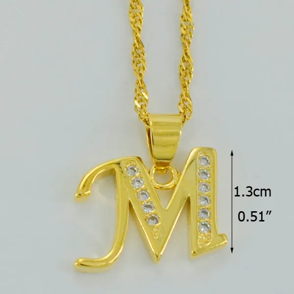 Anniyo Small Letters Necklace Gold Color Initial Pendant Chain 45cm for Women,Cubic Zirconia English Letter Jewelry Gift #040602