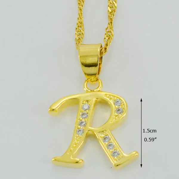 Anniyo Small Letters Necklace Gold Color Initial Pendant Chain 45cm for Women,Cubic Zirconia English Letter Jewelry Gift #040602