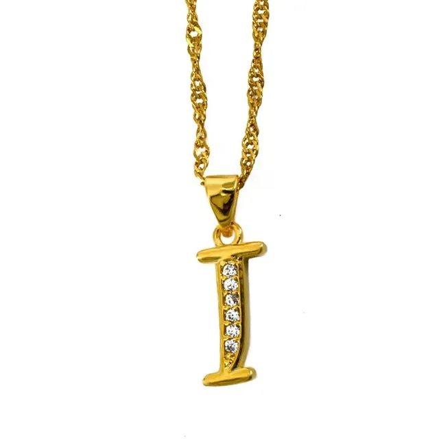 Anniyo Small Letters Necklace Gold Color Initial Pendant Chain 45cm for Women,Cubic Zirconia English Letter Jewelry Gift #040602