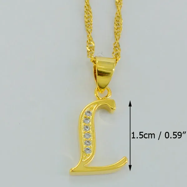 Anniyo Small Letters Necklace Gold Color Initial Pendant Chain 45cm for Women,Cubic Zirconia English Letter Jewelry Gift #040602