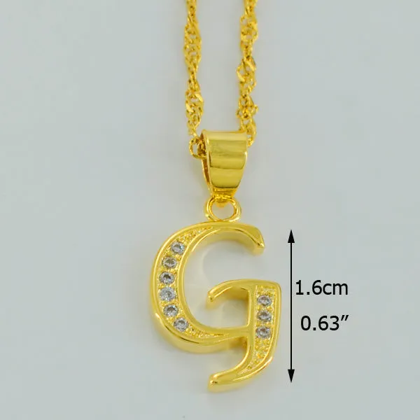 Anniyo Small Letters Necklace Gold Color Initial Pendant Chain 45cm for Women,Cubic Zirconia English Letter Jewelry Gift #040602