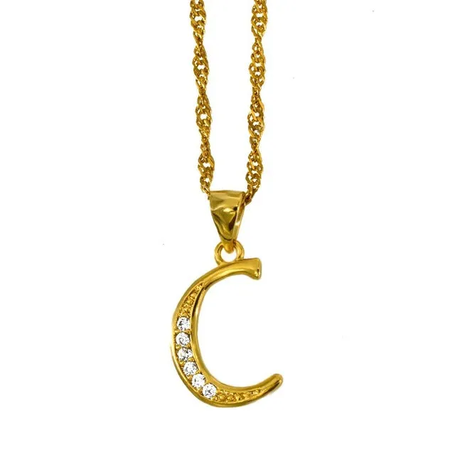 Anniyo Small Letters Necklace Gold Color Initial Pendant Chain 45cm for Women,Cubic Zirconia English Letter Jewelry Gift #040602