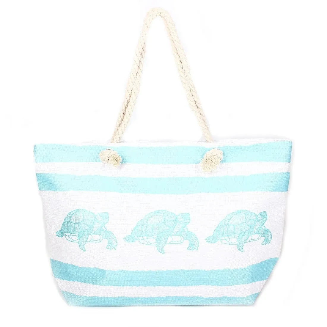 B810 Striped Turtle Printed Large Beach Tote Bag