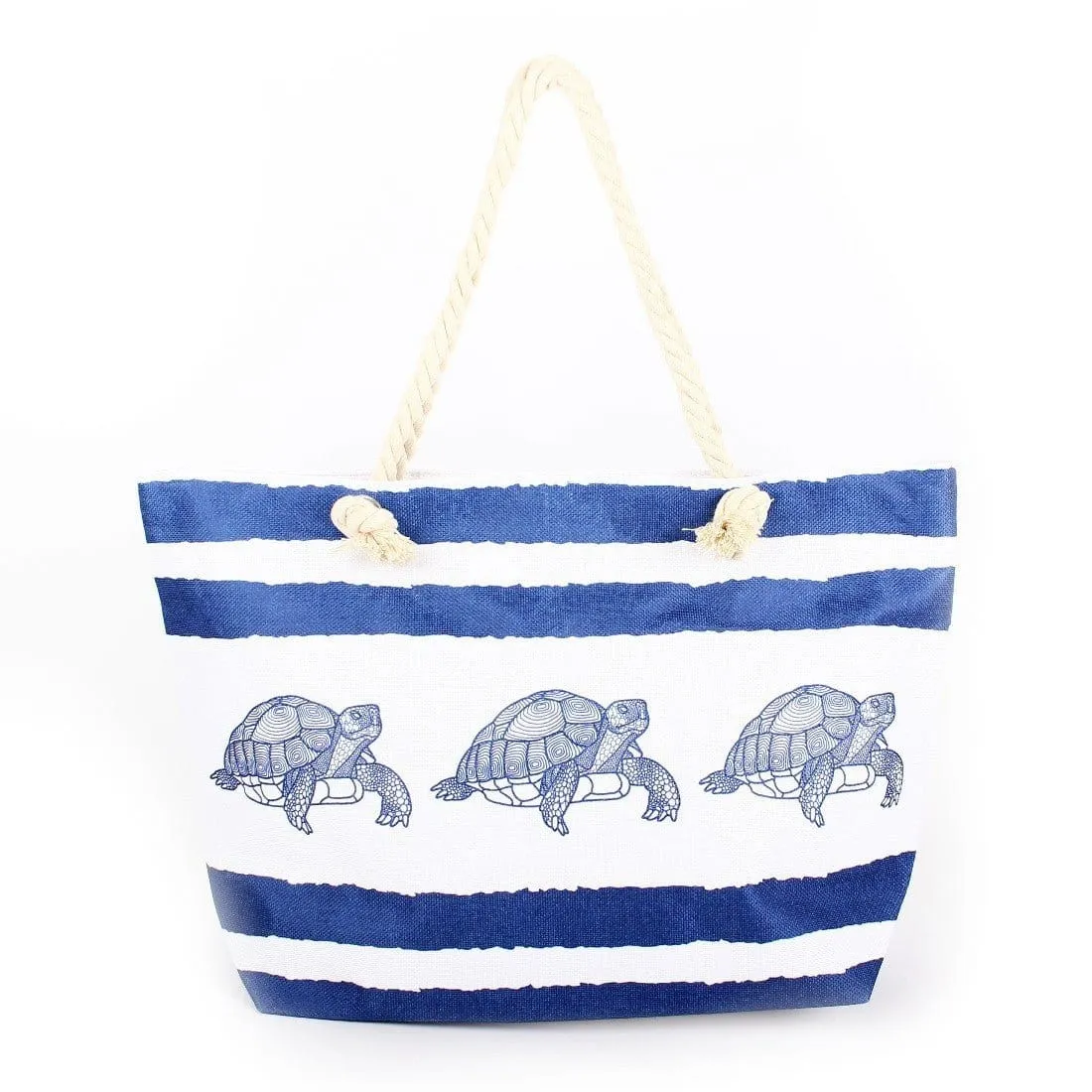 B810 Striped Turtle Printed Large Beach Tote Bag