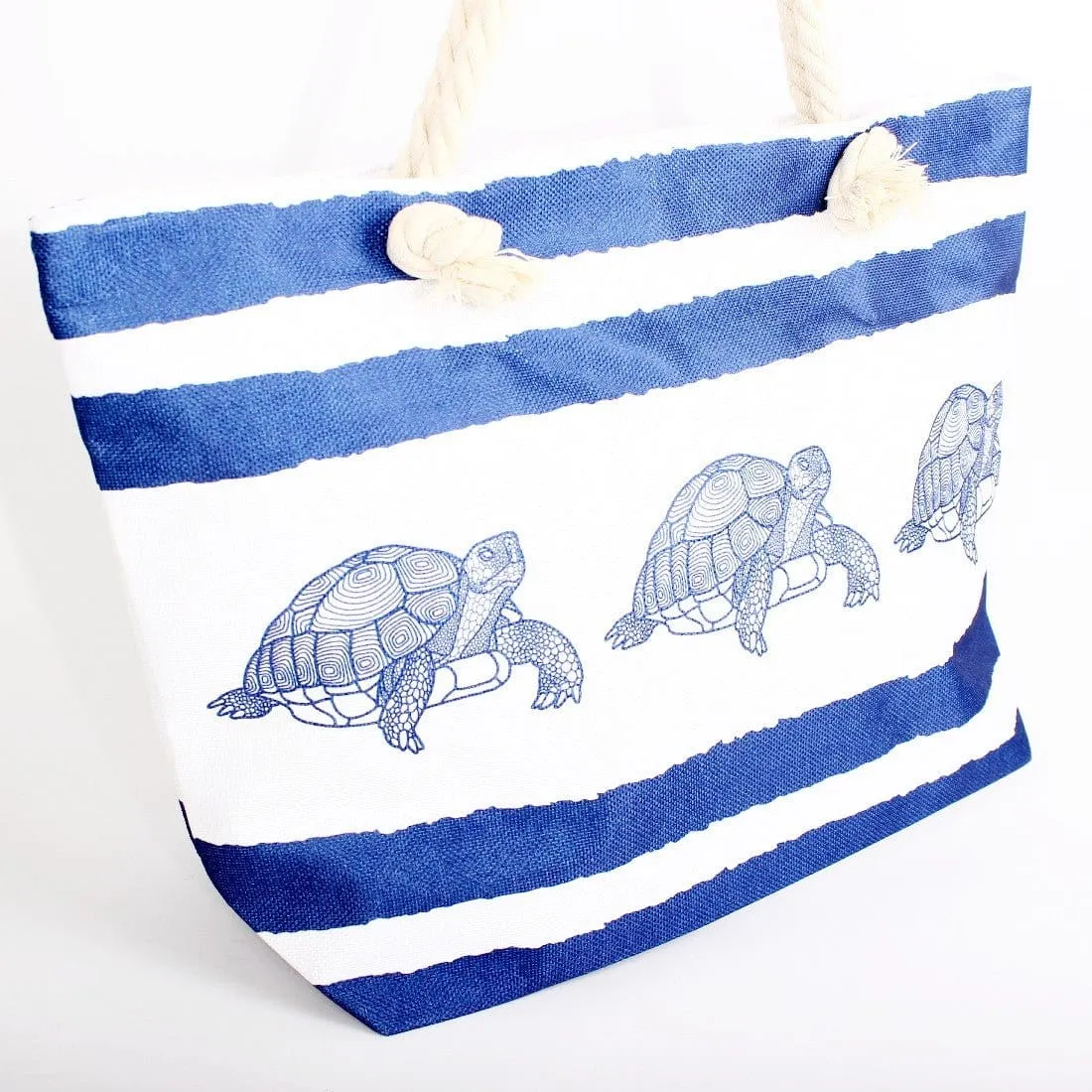 B810 Striped Turtle Printed Large Beach Tote Bag