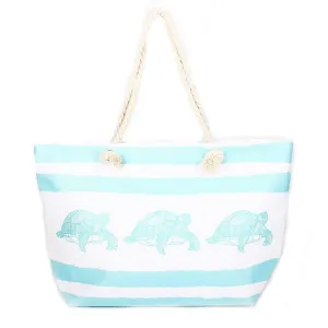 B810 Striped Turtle Printed Large Beach Tote Bag