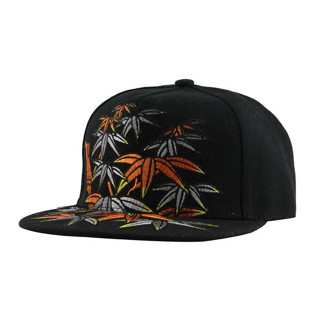 Bamboo Leaves Embroidery Street Style Snapback Hip Hop Cap