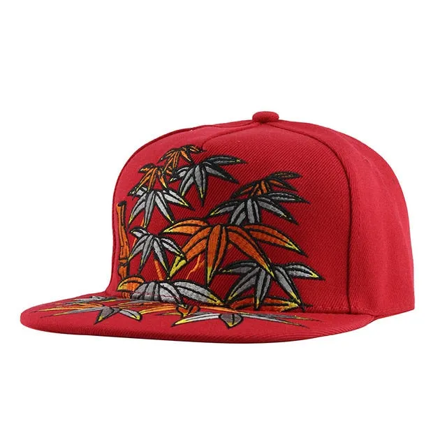 Bamboo Leaves Embroidery Street Style Snapback Hip Hop Cap