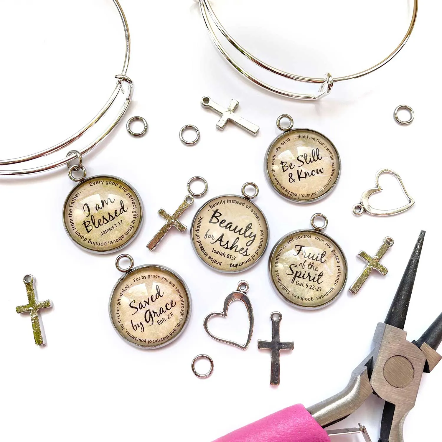 Beauty for Ashes Isaiah 61:3 Scripture Charms for Jewelry Making, 20mm, Silver, Gold