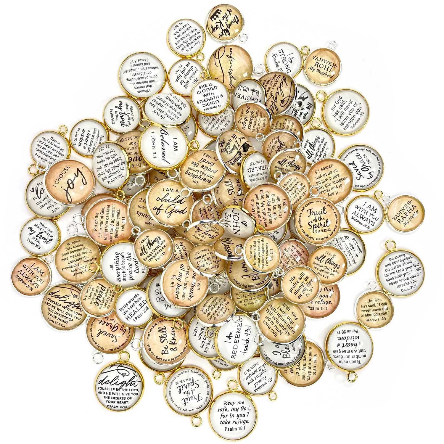 Beauty for Ashes Isaiah 61:3 Scripture Charms for Jewelry Making, 20mm, Silver, Gold