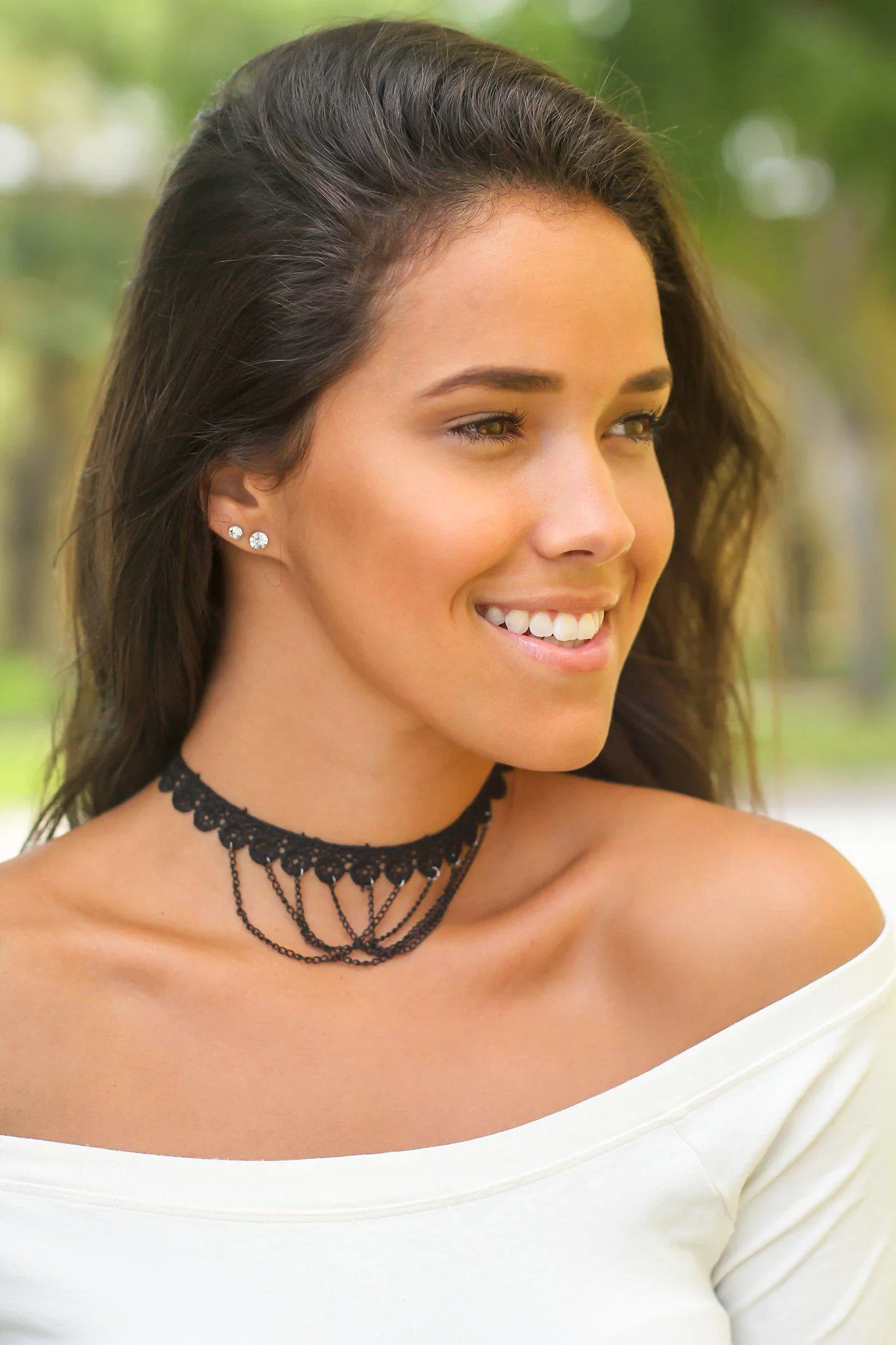 Black Crochet Choker with Chain Detail