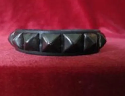 Black Leather Bracelet w/ 1 Row of Black Pyramid Studs