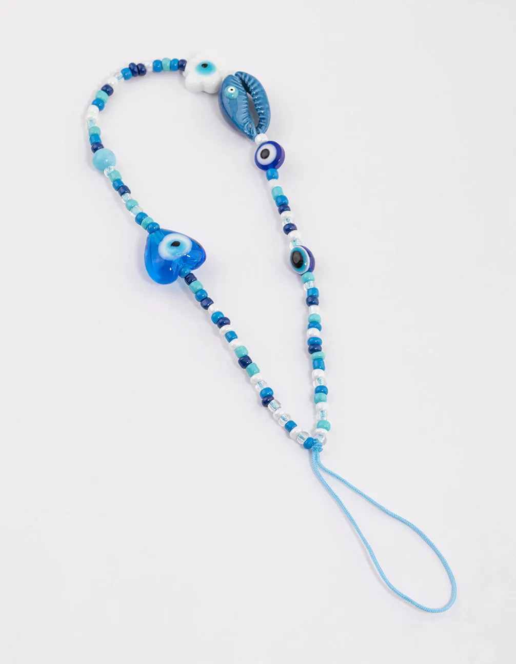 Blue Evil Eye & Heart Phone Strap