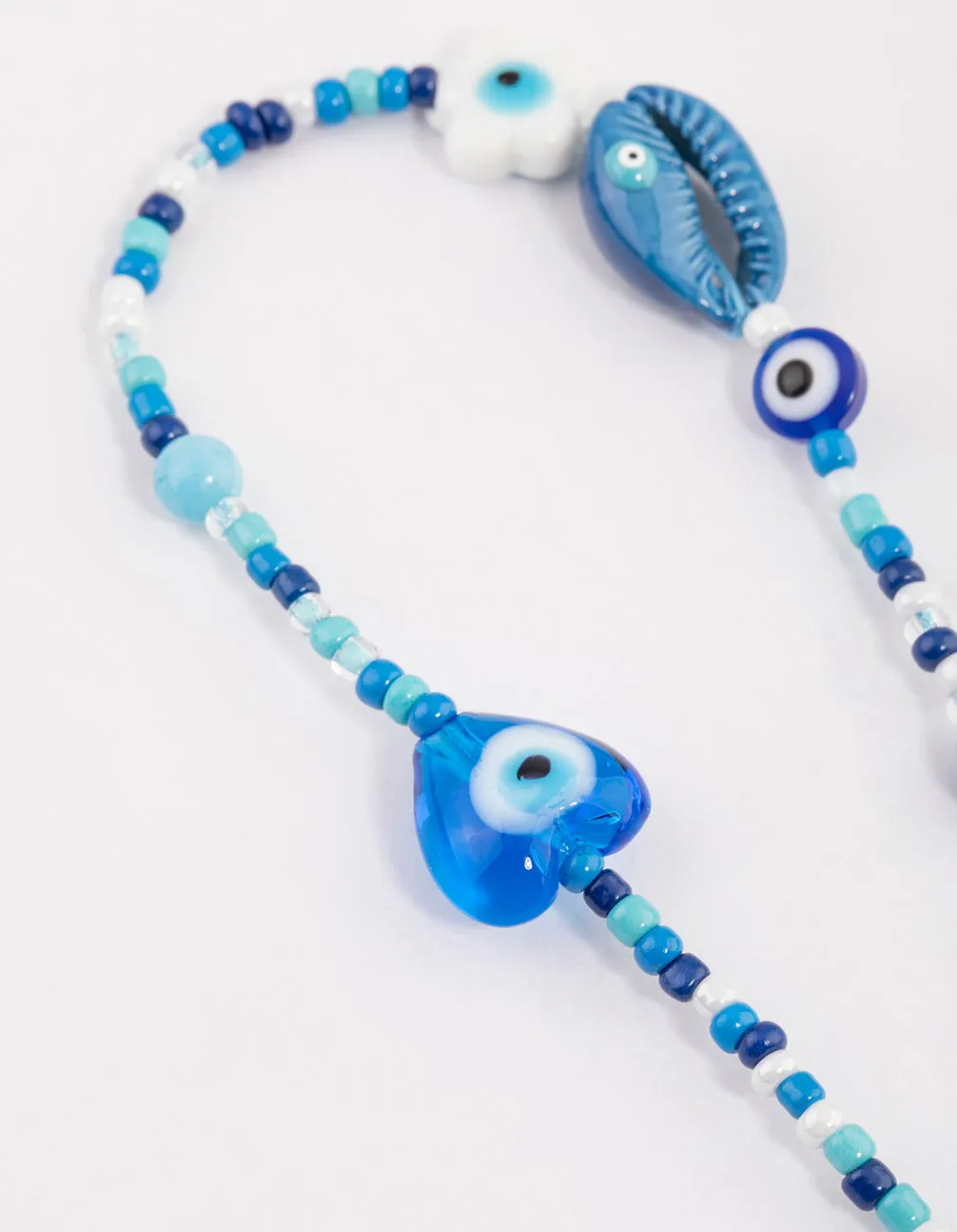 Blue Evil Eye & Heart Phone Strap