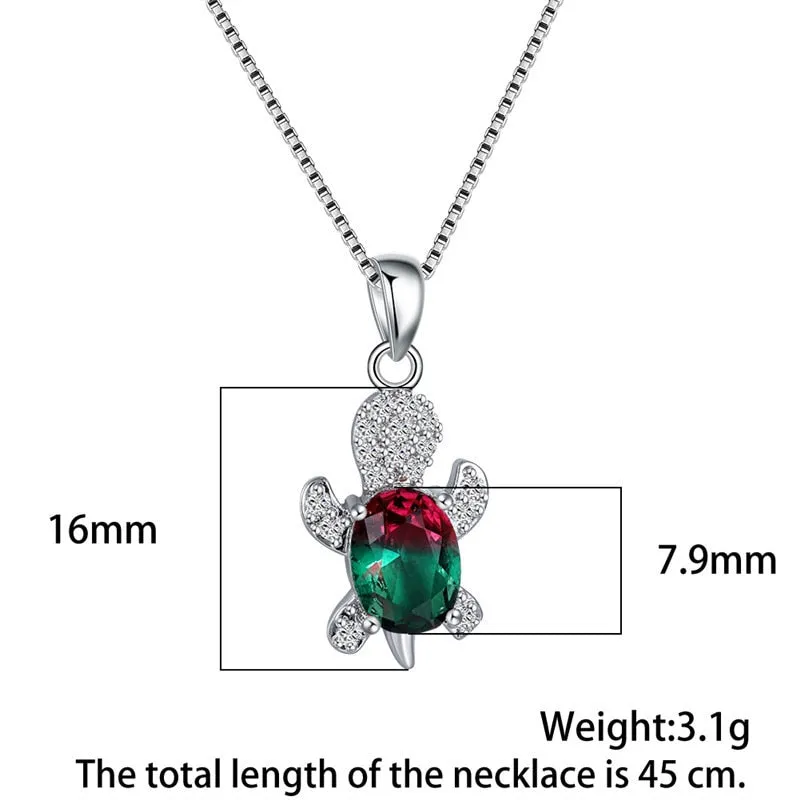 Blue Purple Oval Zircon Pendant Rainbow Stone Cute Turtle Necklaces For Women Multicolor Crystal Animal Necklace