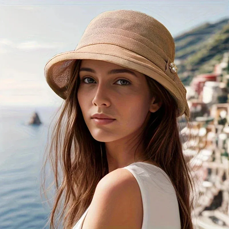 Breathable Straw Bucket Hat - Solid Color Summer Sun Hat