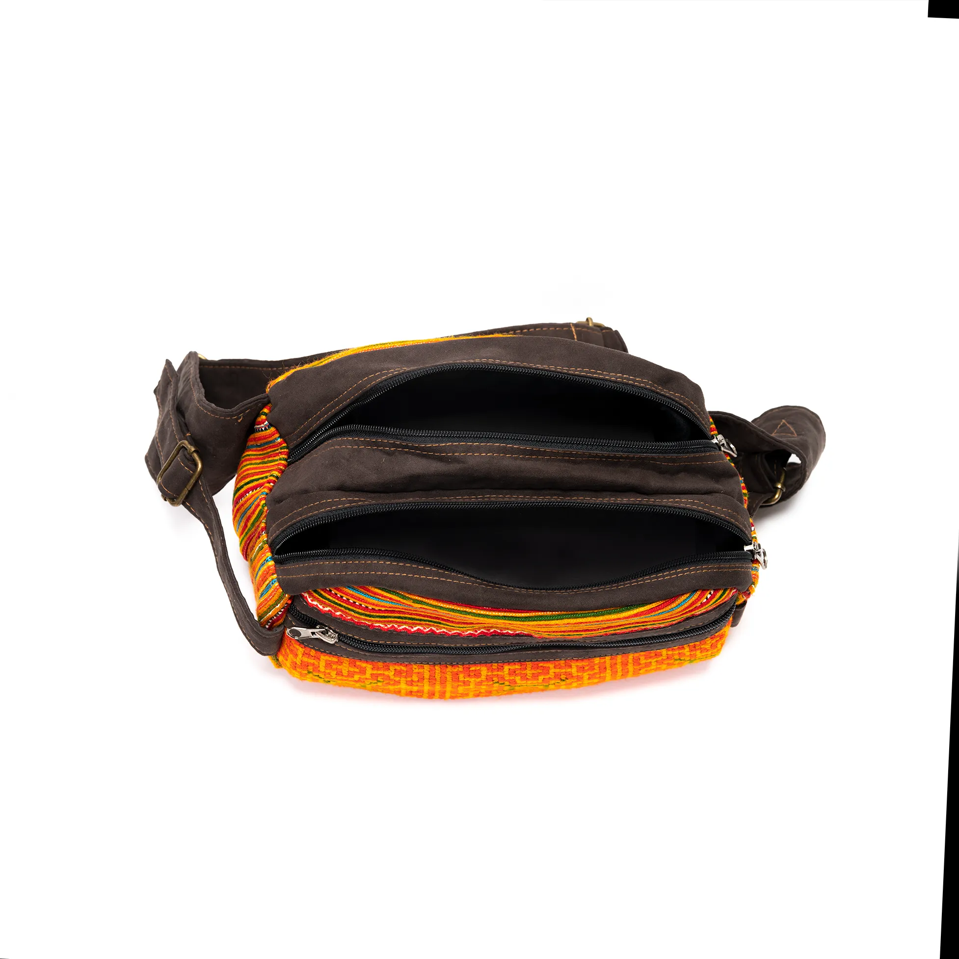 Bright Orange Waist bag, embroidery and faux leather