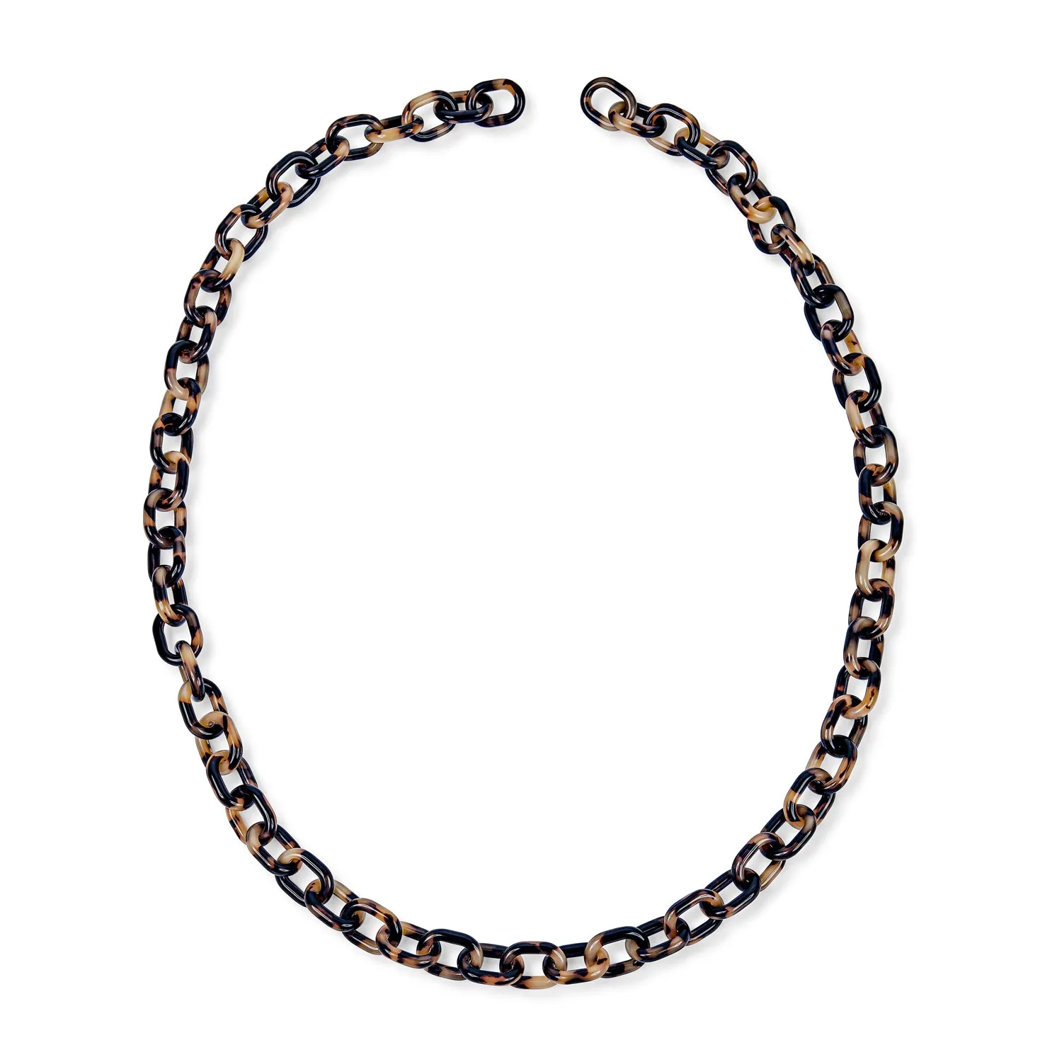 Brown Oval Faux Tortoise Link Necklace Toggle Gold Stainless Steel