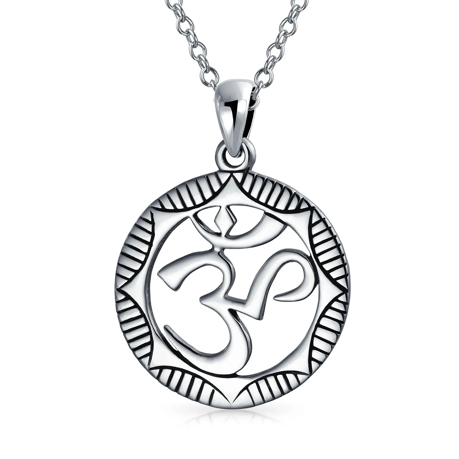 Buddha Aum Om Ohm Sanskrit Medallion Pendant Necklace .925 Silver