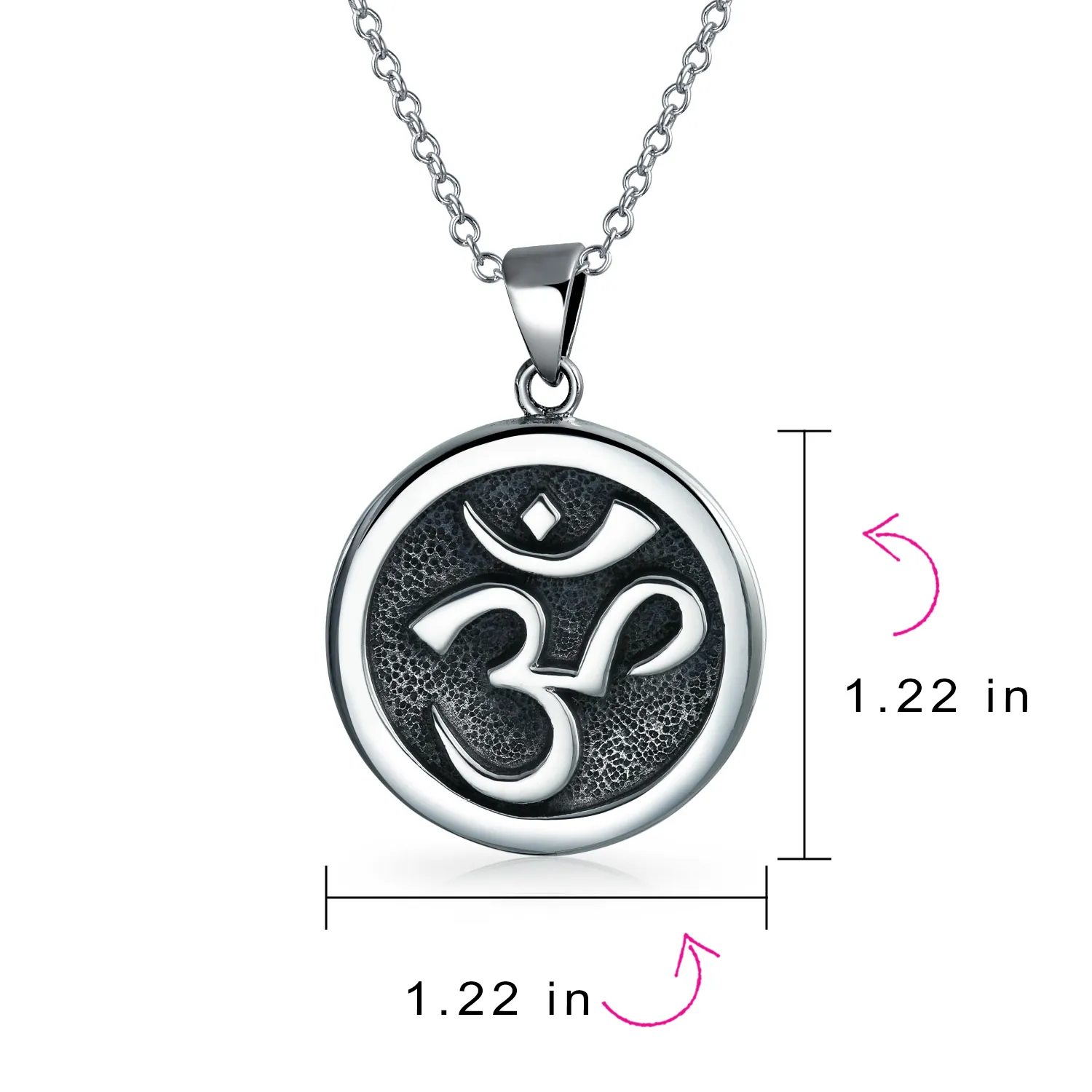 Buddha Aum Om Ohm Sanskrit Medallion Pendant Necklace .925 Silver