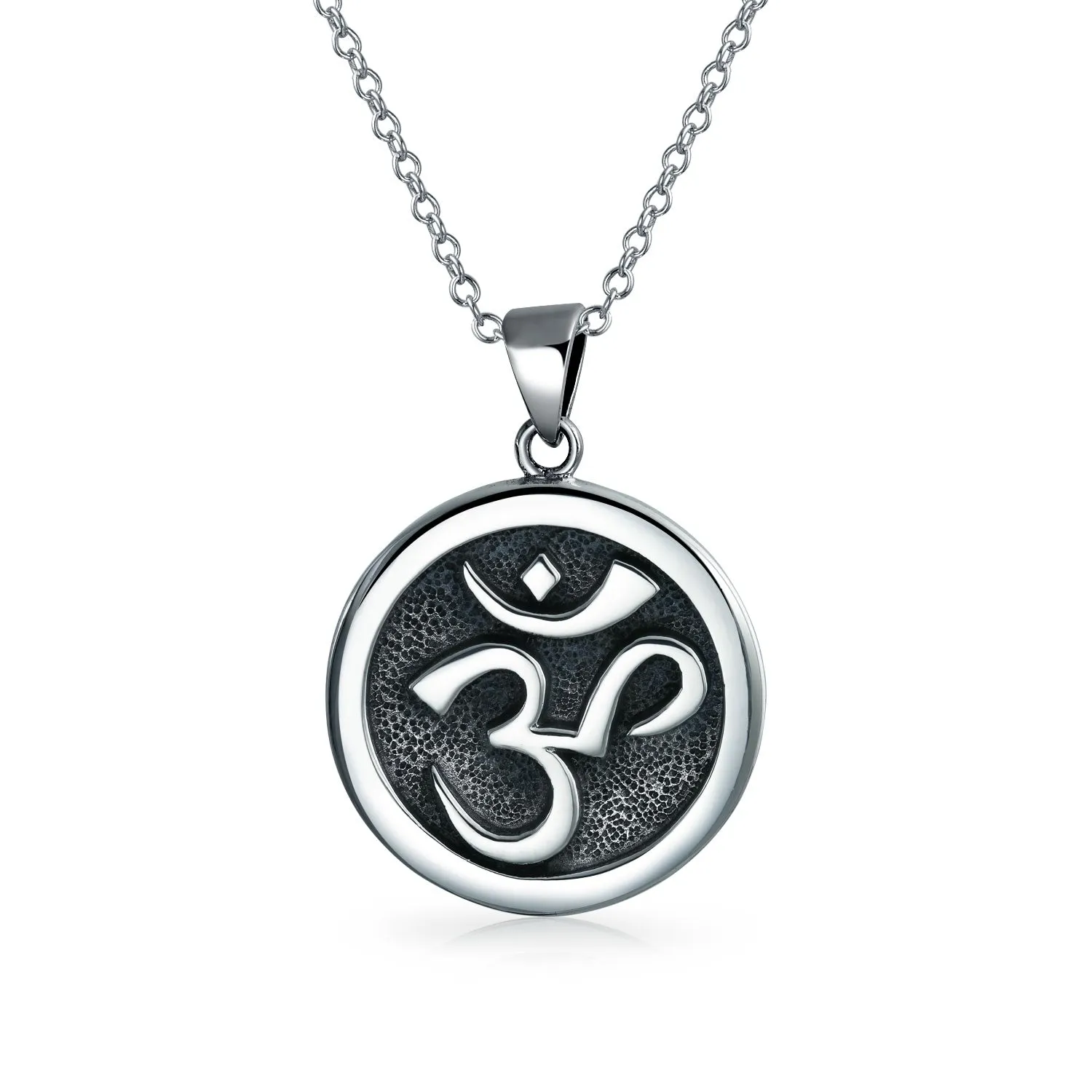 Buddha Aum Om Ohm Sanskrit Medallion Pendant Necklace .925 Silver