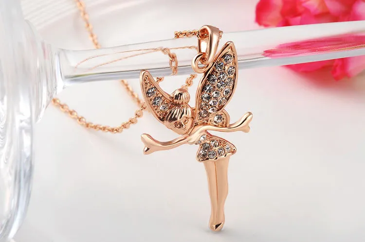 Crystal Fairy Necklace in 18K Rose Gold