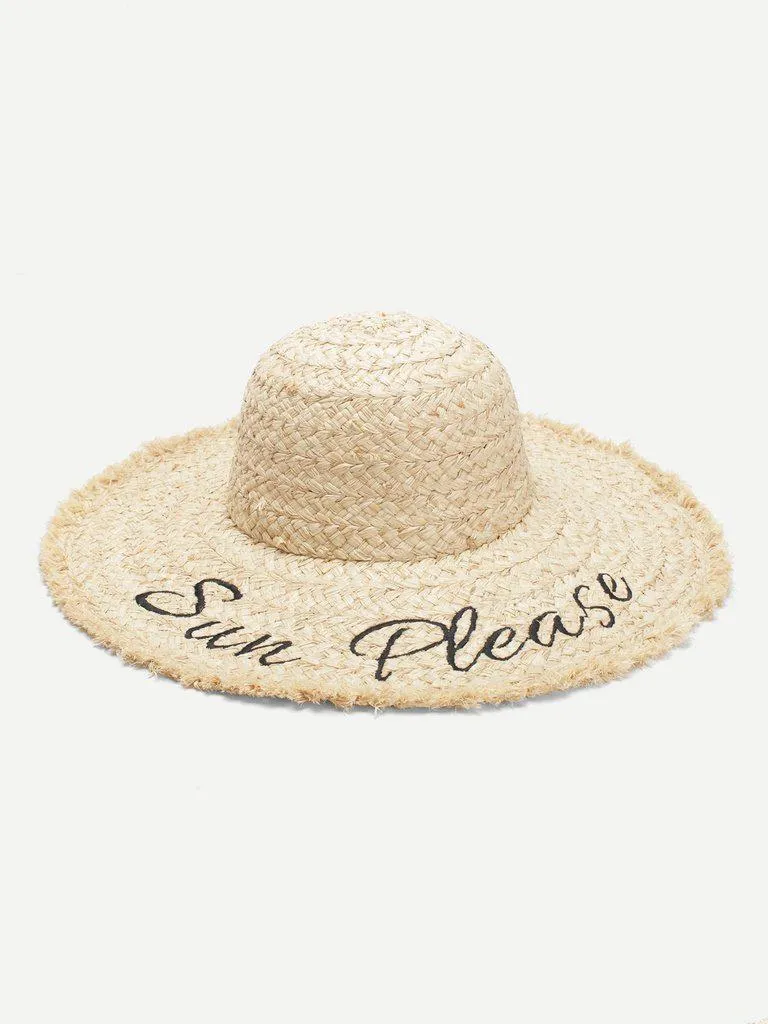 Embroidered Letter Straw Hat