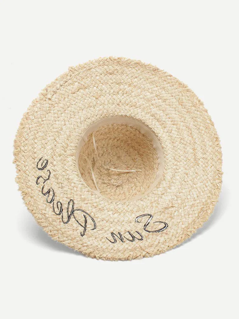 Embroidered Letter Straw Hat