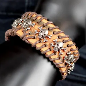 Ferdino Leather Cuff Bracelet with Skeleton Skull