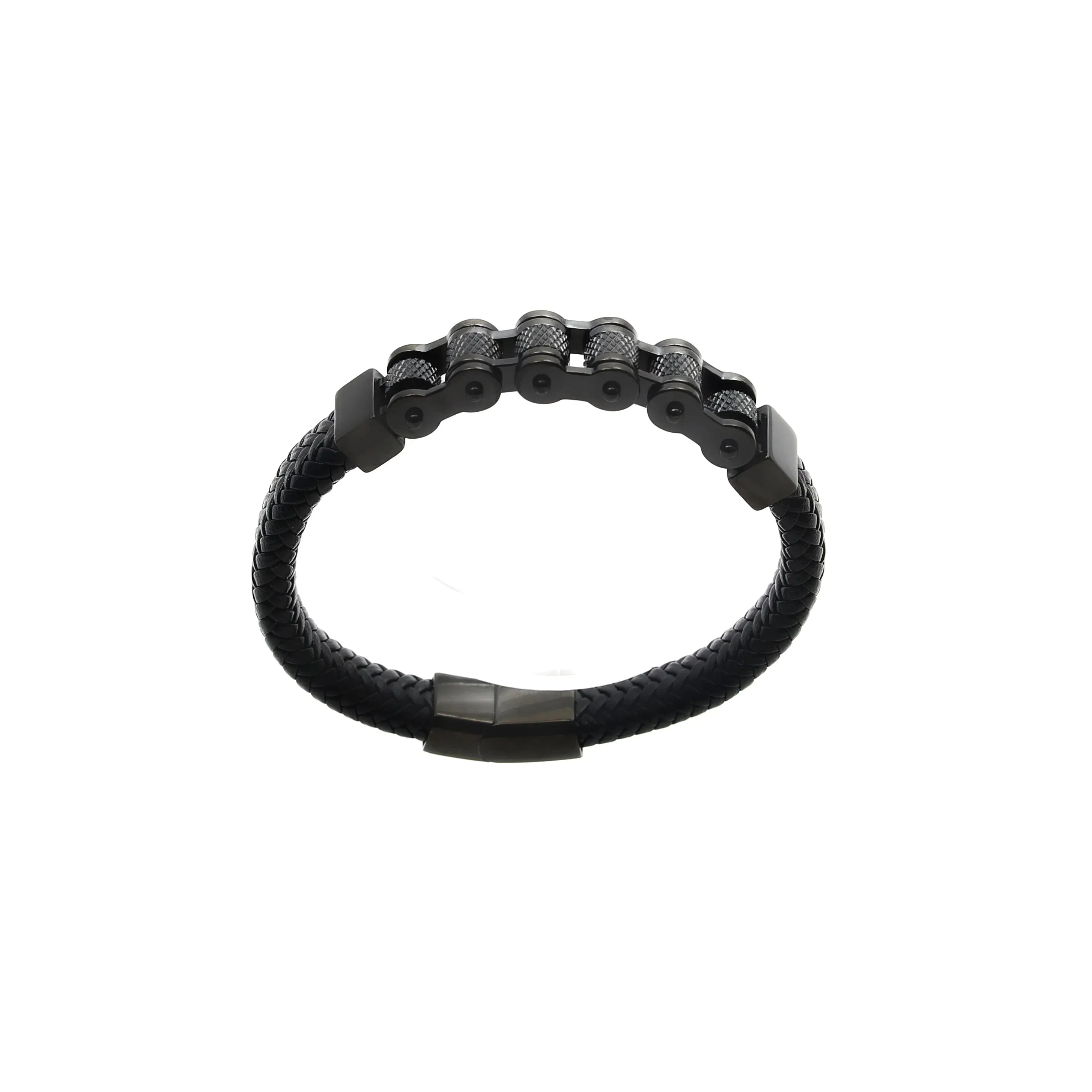 Fidelio Stainless Steel & Cowhide Motorcycle Chain Bracelet