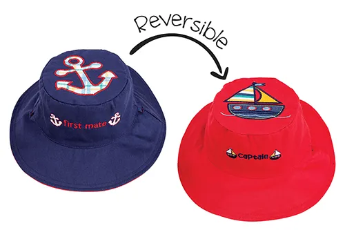 FlapJack Kids UPF50  Reversible Sun Hat -  Anchor / Sailboat