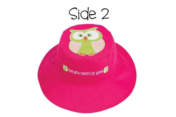 FlapJack Kids UPF50  Reversible Sun Hat -  Peacock / Owl